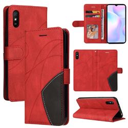 Luxury Two-color Stitching Leather Wallet Case Cover for Xiaomi Redmi 9A - Red