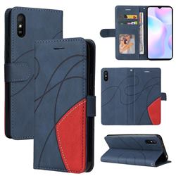 Luxury Two-color Stitching Leather Wallet Case Cover for Xiaomi Redmi 9A - Blue