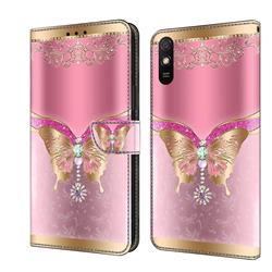 Pink Diamond Butterfly Crystal PU Leather Protective Wallet Case Cover for Xiaomi Redmi 9A