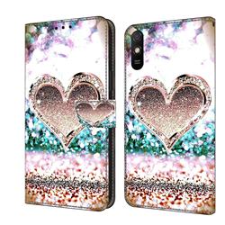 Pink Diamond Heart Crystal PU Leather Protective Wallet Case Cover for Xiaomi Redmi 9A