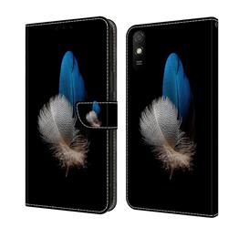 White Blue Feathers Crystal PU Leather Protective Wallet Case Cover for Xiaomi Redmi 9A