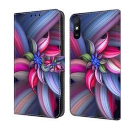 Colorful Flower Crystal PU Leather Protective Wallet Case Cover for Xiaomi Redmi 9A