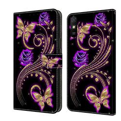 Purple Flower Butterfly Crystal PU Leather Protective Wallet Case Cover for Xiaomi Redmi 9A