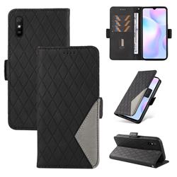 Grid Pattern Splicing Protective Wallet Case Cover for Xiaomi Redmi 9A - Black
