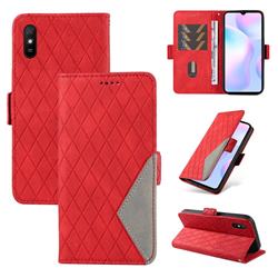 Grid Pattern Splicing Protective Wallet Case Cover for Xiaomi Redmi 9A - Red