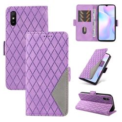 Grid Pattern Splicing Protective Wallet Case Cover for Xiaomi Redmi 9A - Purple