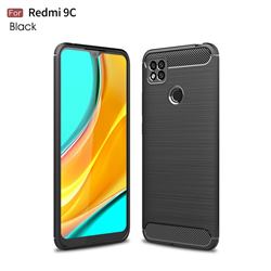 Luxury Carbon Fiber Brushed Wire Drawing Silicone TPU Back Cover for Xiaomi Redmi 9C - Black
