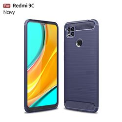 Luxury Carbon Fiber Brushed Wire Drawing Silicone TPU Back Cover for Xiaomi Redmi 9C - Navy
