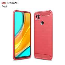 Luxury Carbon Fiber Brushed Wire Drawing Silicone TPU Back Cover for Xiaomi Redmi 9C - Red