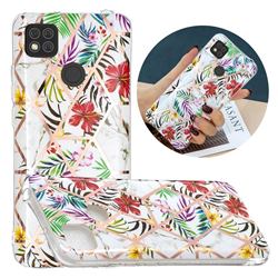 Tropical Rainforest Flower Painted Marble Electroplating Protective Case for Xiaomi Redmi 9C