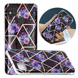 Black Flower Painted Marble Electroplating Protective Case for Xiaomi Redmi 9C