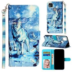 Snow Wolf 3D Leather Phone Holster Wallet Case for Xiaomi Redmi 9C
