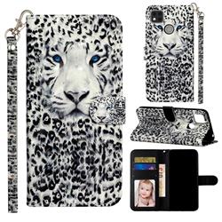 White Leopard 3D Leather Phone Holster Wallet Case for Xiaomi Redmi 9C
