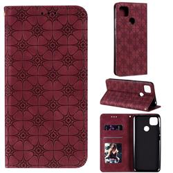 Intricate Embossing Four Leaf Clover Leather Wallet Case for Xiaomi Redmi 9C - Claret