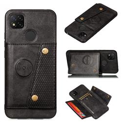 Retro Multifunction Card Slots Stand Leather Coated Phone Back Cover for Xiaomi Redmi 9C - Black
