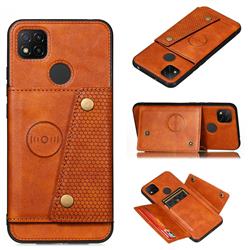 Retro Multifunction Card Slots Stand Leather Coated Phone Back Cover for Xiaomi Redmi 9C - Brown