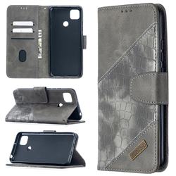 BinfenColor BF04 Color Block Stitching Crocodile Leather Case Cover for Xiaomi Redmi 9C - Gray