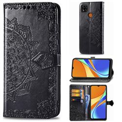 Embossing Imprint Mandala Flower Leather Wallet Case for Xiaomi Redmi 9C - Black