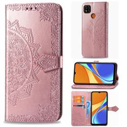 Embossing Imprint Mandala Flower Leather Wallet Case for Xiaomi Redmi 9C - Rose Gold