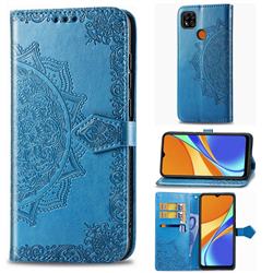 Embossing Imprint Mandala Flower Leather Wallet Case for Xiaomi Redmi 9C - Blue
