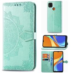 Embossing Imprint Mandala Flower Leather Wallet Case for Xiaomi Redmi 9C - Green