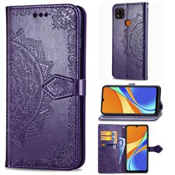 Embossing Imprint Mandala Flower Leather Wallet Case for Xiaomi Redmi 9C - Purple
