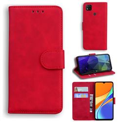Retro Classic Skin Feel Leather Wallet Phone Case for Xiaomi Redmi 9C - Red