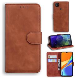 Retro Classic Skin Feel Leather Wallet Phone Case for Xiaomi Redmi 9C - Brown