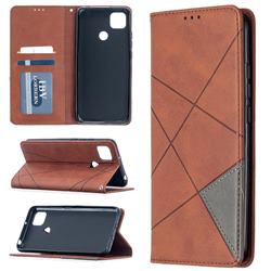 Prismatic Slim Magnetic Sucking Stitching Wallet Flip Cover for Xiaomi Redmi 9C - Brown