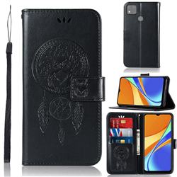Intricate Embossing Owl Campanula Leather Wallet Case for Xiaomi Redmi 9C - Black