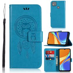 Intricate Embossing Owl Campanula Leather Wallet Case for Xiaomi Redmi 9C - Blue