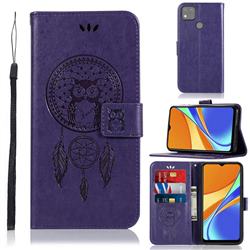 Intricate Embossing Owl Campanula Leather Wallet Case for Xiaomi Redmi 9C - Purple