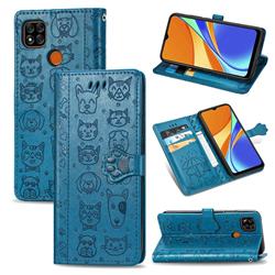 Embossing Dog Paw Kitten and Puppy Leather Wallet Case for Xiaomi Redmi 9C - Blue