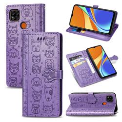 Embossing Dog Paw Kitten and Puppy Leather Wallet Case for Xiaomi Redmi 9C - Purple