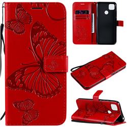 Embossing 3D Butterfly Leather Wallet Case for Xiaomi Redmi 9C - Red