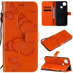 Embossing 3D Butterfly Leather Wallet Case for Xiaomi Redmi 9C - Orange