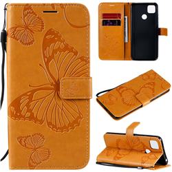 Embossing 3D Butterfly Leather Wallet Case for Xiaomi Redmi 9C - Yellow