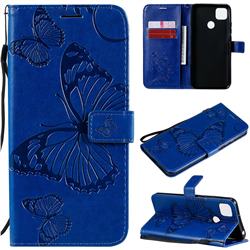 Embossing 3D Butterfly Leather Wallet Case for Xiaomi Redmi 9C - Blue