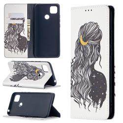 Girl with Long Hair Slim Magnetic Attraction Wallet Flip Cover for Xiaomi Redmi 9C