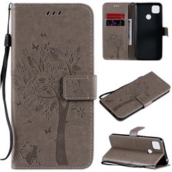 Embossing Butterfly Tree Leather Wallet Case for Xiaomi Redmi 9C - Grey