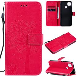 Embossing Butterfly Tree Leather Wallet Case for Xiaomi Redmi 9C - Rose