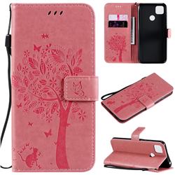 Embossing Butterfly Tree Leather Wallet Case for Xiaomi Redmi 9C - Pink