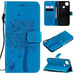 Embossing Butterfly Tree Leather Wallet Case for Xiaomi Redmi 9C - Blue