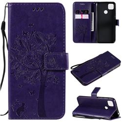 Embossing Butterfly Tree Leather Wallet Case for Xiaomi Redmi 9C - Purple