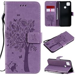 Embossing Butterfly Tree Leather Wallet Case for Xiaomi Redmi 9C - Violet