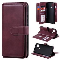 Multi-function Ten Card Slots and Photo Frame PU Leather Wallet Phone Case Cover for Xiaomi Redmi 9C - Claret