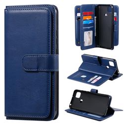 Multi-function Ten Card Slots and Photo Frame PU Leather Wallet Phone Case Cover for Xiaomi Redmi 9C - Dark Blue