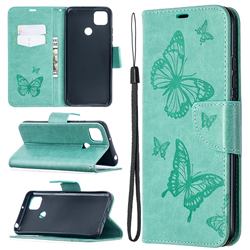 Embossing Double Butterfly Leather Wallet Case for Xiaomi Redmi 9C - Green