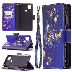 Purple Butterfly Binfen Color BF03 Retro Zipper Leather Wallet Phone Case for Xiaomi Redmi 9C
