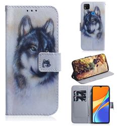 Snow Wolf PU Leather Wallet Case for Xiaomi Redmi 9C